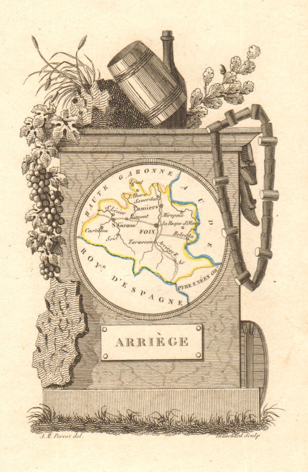 ARIÈGE département. 'Arriège'. Scarce antique map/carte by A.M. PERROT 1823